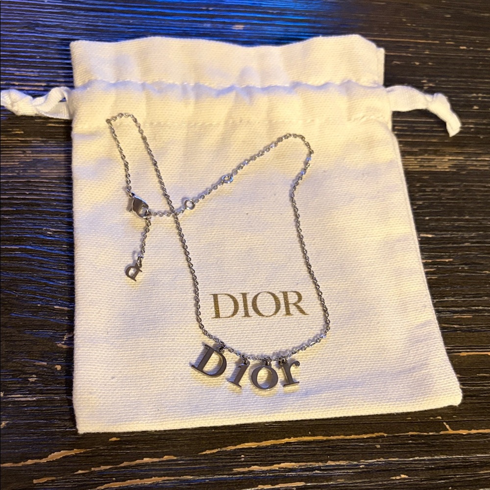 Dior Silver Logo Charm Necklace
